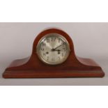 A vintage oak cased Napoleon hat mantle clock. with key & pendulum, working