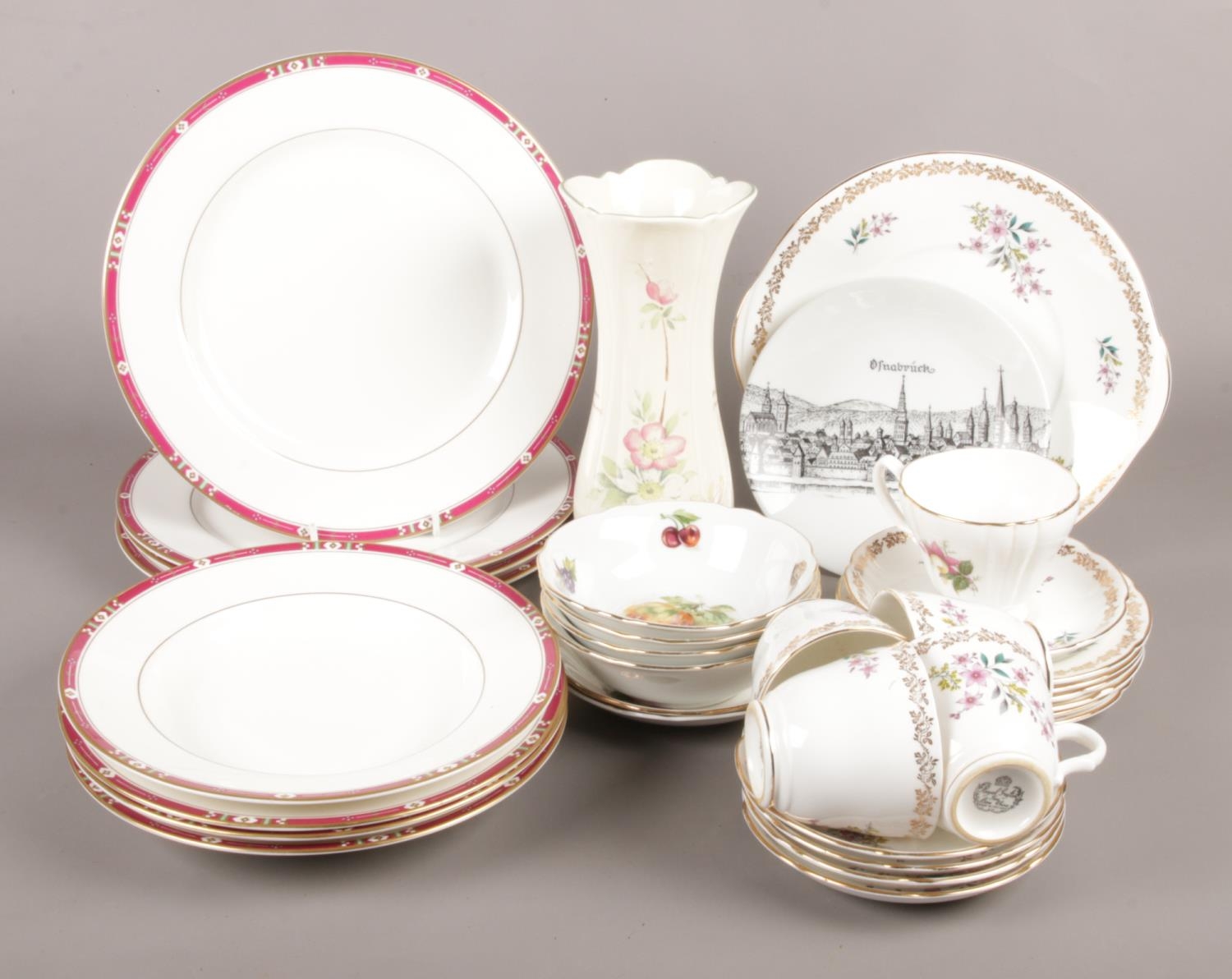 A quantity of part tea sets. Includes cups, saucers and dinner plates from Royal Grafton, Royal