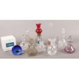 A collection of glass ware. Caithness paperweight (boxed), Stuart vase, various small decanters etc