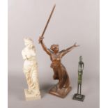 Three figures. Including composite Venus de Milo, small metal tribal figurine, etc.