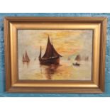 E.S.Thomson. Gilt framed oil on canvas. Sailboat scene. (32cm x 46cm)