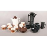 Two part coffee sets. Including Port Meirion Susan William-Ellis and Sadler example. Lid missing and