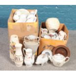 Two large boxes of miscellaneous ceramics. To include a pair of Royal Worcester water jugs, Wedgwood