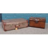 A vintage Phoenix suitcase with key, along with a small metal trunk. Trunk: H: W:43.5cm D:27cm. Dent