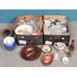 Two boxes of miscellaneous. Including Royal Worchester Evesham pattern, Masons style jug, animal