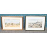 A Gerard Briot, French artist. Framed watercolour boating scene, along with another framed water