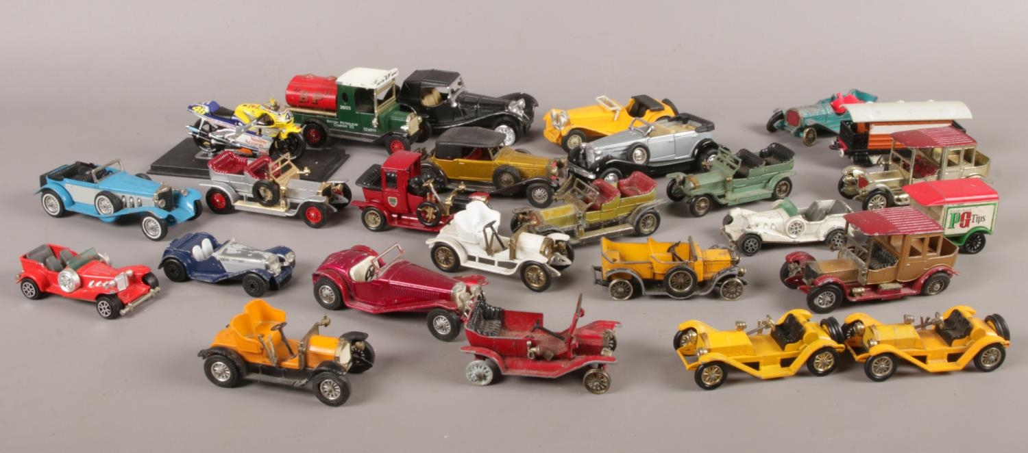 A box of die cast vehicles. 'Models of yesteryear' Matchbox etc