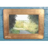 D.J.Hides. Gilt framed oil on board, landscape scene. (29cm x 49cm)
