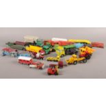 A box of die cast vehicles. Trucks, Lorries. Matchbox, dinky etc