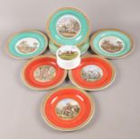 A collection of Prattware. Includes seven transfer painted plates, together with lidded trinket