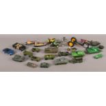 A box of mainly die cast military vehicles. Matchbox, Dinky etc