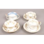 Four Rockingham cup & saucers. Three examples baring the puce mark 1826-1842.
