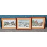 After George Cunningham, Sheffield artist, three framed limited edition prints depicting scenes of