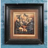 An early 20th Century framed relief wax work interior scene, titled 'Whist at Wardles'. H:24cm W: