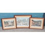 After George Cunningham, Sheffield artist, three framed limited edition prints depicting scenes of