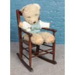 A child's vintage rocking chair & Teddy bear. 65cm height, 31cm width, 29cm depth