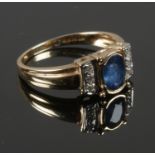 A 9ct diamond & Sapphire art deco style ring. size N.