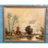 A.Herbe, framed oil on canvas, Dutch river scene. (50cm x 60cm).