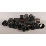 A quantity of camera lenses. To include HOYA f=135mm, Hanimex HiTec 28-205mm, Vivitar 70-200mm and