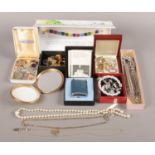A collection of mainly costume jewellery. To include bracelets, rings and powder compact. Also