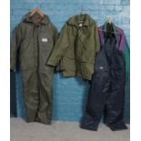 A collection of waterproof clothing/fishing Jackets. Belstaff, Keenets, etc