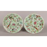 Two Twentieth Century Chinese Celadon 'Famille Rose' ceramic dishes, 26cm diameter.