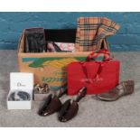 A collection of dress and clothing accessories. Includes chequered scarf, boxed belt and Radley bag.