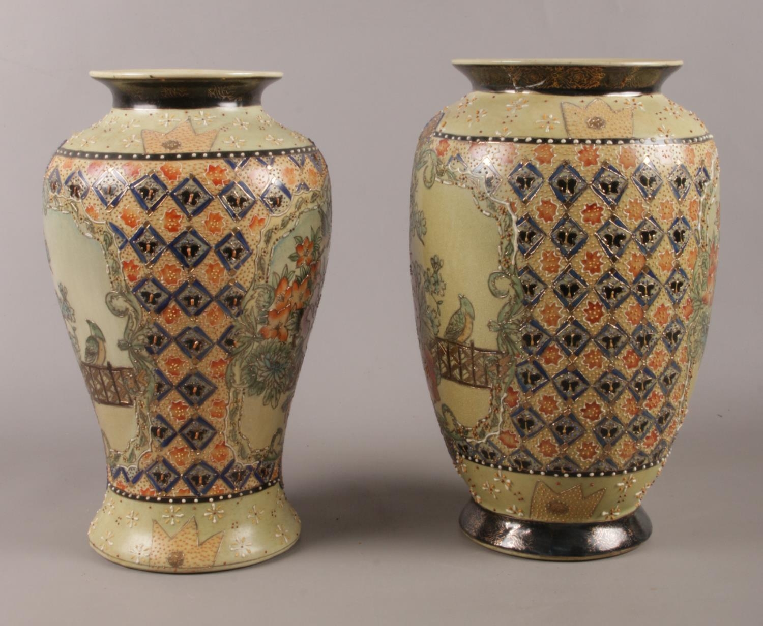 Two Chinese made vases. Comprising of raised floral and bird decoration. Largest: H:31cm The - Image 2 of 5