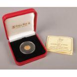 A boxed Isle of Man Angel Gold Coin 1998. Pobjoy mint 1/20th oz, (1.555gms) limited edition of 1000.