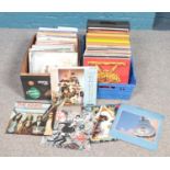 Two boxes of LP records and box sets. Includes The Kinks, The Shadows, Def Leppard, The Swing Era
