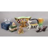 A quantity of miscellaneous. Bohemia crystal dish (boxed), Lilliput Lane Grandma's garden cottage (