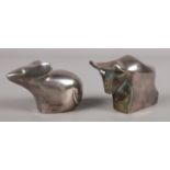 Two Dansk Designs paperweights in the form of a Mouse and Bull. (Japanese made). Bull H: 5cm, W: 7cm