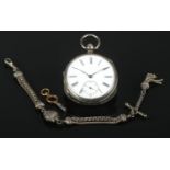 A Victorian silver pocket watch, with engine turned back enscribed JJ. Assayed for London, 1883,