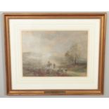 Henry Charles Fox 1855-1929, gilt framed watercolour, titled 'End of the Day'. (26cm x 36cm)