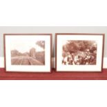 Two vintage framed photograph's. Hillington Station & Hillington church Norfolk. (20cm height 27.5cm