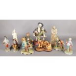 A quantity of mainly Capodimonte style figures. Ten in total.