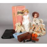 A collection of miscellaneous. Chiltern Bride doll (boxed), wooden boxed dominoes, Russ Teddy Bear