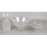 Three pieces of cut glassware. Including decanter, etc.