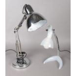 A chrome effect angle poise lamp, together with a similar, smaller example.