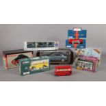 A collection of boxed die cast vehicles. Dinky Matchbox E-type Jaguar limited edition pewter