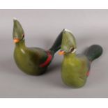A pair of limited edition wooden hand painted and carved birds. From the Feathers Gallery Knysna