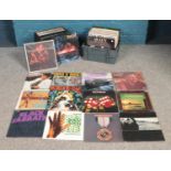 A carry case and box of LP Vinyl rock and pop records. To include artists, Black Sabbath, The Clash,