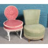 Two velvet bedroom chairs with frilled edge decoration. Includes one Sherborne example.