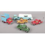 Five Corgi Toys diecast trucks. Including Bedford Tractor Units, Land Rovers, etc. Play worn.