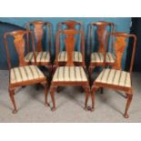 A set of six Walnut Queen Anne style dining chairs. Raised on carved cabriole legs.