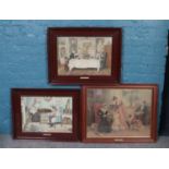 Three framed prints. Includes a pair of Walter Dendy Sadler interior scenes and a George Sheridan