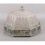 An art deco chrome octagonal ceiling light, with frosted glass dome.