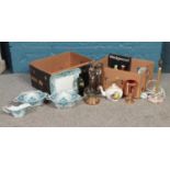 Two boxes of assorted miscellaneous. To include blue and white F. & Sons, Argyle, 'Burslem'