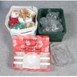 Two boxes of miscellaneous glass and ceramics. Includes Bohemia glass fruit set.