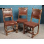 A set of six carved oak Old Charm dining chairs. Including two carvers.